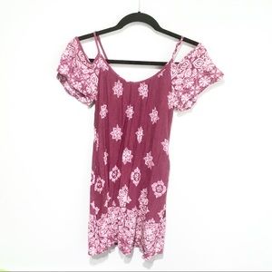 Burgundy Pattern Dress Tropical Size XS